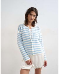 TOPSHOP - Knitted Lightweight Easy Ribbed Striped Relaxed Cardigan - Lyst