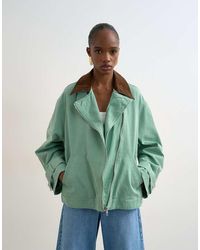TOPSHOP - Washed Zip Front Jacket With Contrast Cord Collar - Lyst