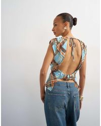 TOPSHOP - Check Printed Drape Back Top - Lyst