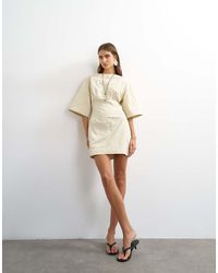 TOPSHOP - Short Sleeve Slash Neck Structured Mini Dress - Lyst
