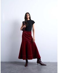 TOPSHOP - Dropwaist Contrast Stitched Pu Maxi Skirt - Lyst