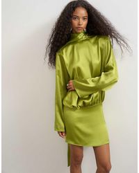 TOPSHOP - High Scarf Tie Neck Satin Mini Dress - Lyst