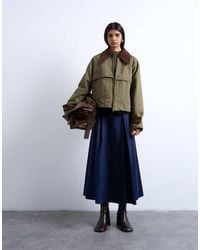 TOPSHOP - Denim Padded Barn Jacket With Contrast Cord Collar - Lyst