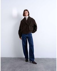 TOPSHOP - Oversized Faux Suede Shawl Collar Bomber Jacket - Lyst