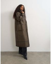 TOPSHOP - Longline Faux Leather Funnel Neck Coat - Lyst