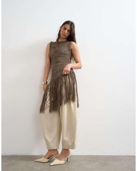 TOPSHOP - Knit Sleeveless Tape Fish Net Asymmetric Fringing Tassel Top - Lyst