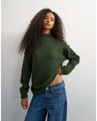 TOPSHOP - Knit Roll Edge Longline Chunky Sweater With Wool - Lyst