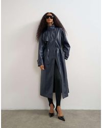 TOPSHOP - Faux Leather Longline Cinch Waist Trench Coat - Lyst
