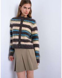TOPSHOP - Knitted Fluffy Stripe Cardigan - Lyst