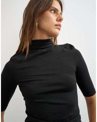 TOPSHOP - High Neck Jersey Half Sleeve T-Shirt - Lyst