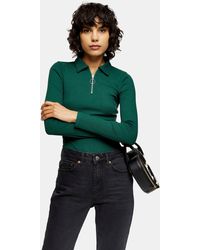 TOPSHOP Polo zippé à manches longues - Vert