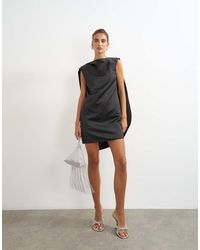TOPSHOP - Satin Asymmetric Pleat Detail Cape Back Mini Dress - Lyst