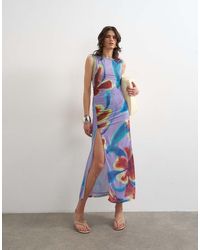 TOPSHOP - Mesh Floral Print Ruched Maxi Dress - Lyst