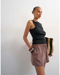 TOPSHOP - Tie Waist Seam Detail Shorts - Lyst