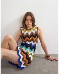 TOPSHOP - Knitted Crochet Chevron Mini Dress - Lyst