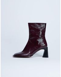 TOPSHOP - Star Premium Leather Round Toe Block Heel Boot - Lyst