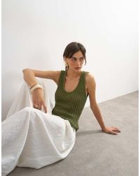 TOPSHOP - Knitted Low Scoop Crochet Vest Top - Lyst