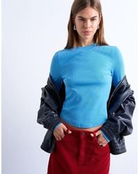 TOPSHOP - Rib Long Sleeve Curved Hem Top - Lyst
