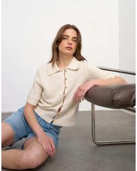 TOPSHOP - Knitted Half Sleeve Collared Cardigan - Lyst