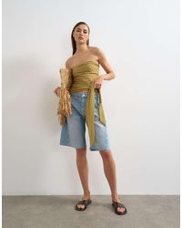 TOPSHOP - Tile Print Tie Detail Bandeau Top - Lyst