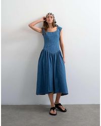 TOPSHOP - Denim Drop Waist Midi Dress - Lyst