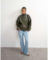 TOPSHOP - Faux Leather Funnel Neck Drawstring Bomber Jacket - Lyst