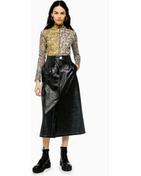 TOPSHOP Jupe midi trapèze en vinyle noir