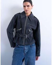 TOPSHOP - Faux Suede Low Belted Biker Jacket - Lyst