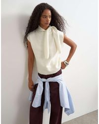 TOPSHOP - Knitted Tie Neck Top - Lyst