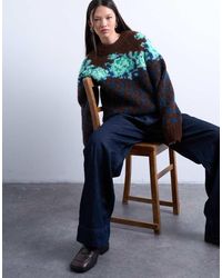 TOPSHOP - Knit Flower And Argyle Sweater - Lyst