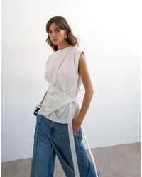 TOPSHOP - Wrap Detail Cap Sleeve Top - Lyst