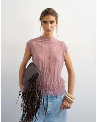 TOPSHOP - Mesh Crinkle Fitted Tee Co-Ord - Lyst