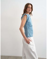 TOPSHOP - Denim Boat Neck Ruched Side Top - Lyst