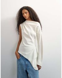 TOPSHOP - One Shoulder Long Sleeve Draped Top - Lyst