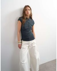 TOPSHOP - Ruched Detail Cupro Top - Lyst