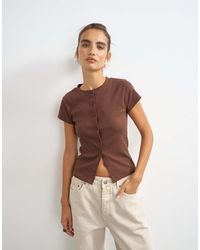 TOPSHOP - Button Through Short Sleeve Top - Lyst