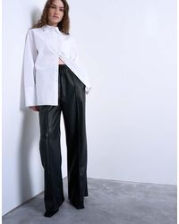 TOPSHOP - Faux Leather Wide Leg jogger With Pinseam Detail - Lyst