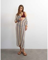 TOPSHOP - Knitted Polo Stripe Open Stitch Midi Dress - Lyst