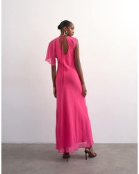 TOPSHOP - Asymmetric Flutter Sleeve Maxi Dress With Seaming - Lyst