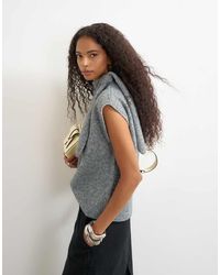 TOPSHOP - Knitted Tie Neck Top - Lyst