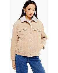 TOPSHOP Veste écrue en velours côtelé et peau lainée - Neutre