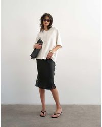 TOPSHOP - Lace Insert Awkward Length Midi Skirt - Lyst