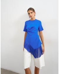 TOPSHOP - Fringed Wrap Front Tassel Hem Tee - Lyst
