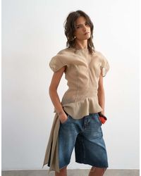TOPSHOP - Puff Sleeve Organza Ruffle Detail Top - Lyst