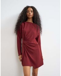 TOPSHOP - Long Sleeve Tuck Side Mini Dress - Lyst