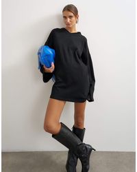 TOPSHOP - Jersey Cotton High V Neck Long Sleeve Mini Dress - Lyst
