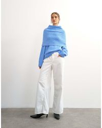 TOPSHOP - Knit Deep Fold Bardot Sweater - Lyst
