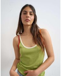 TOPSHOP - Knitted Contrast Trim Sheer Singlet Top - Lyst