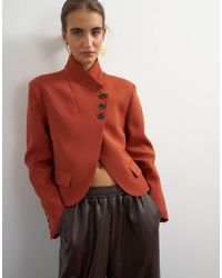 TOPSHOP - Assymetric Neck Button Detail Blazer - Lyst