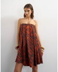 TOPSHOP - Linen Rich Full Trapeze Bandeau Mini Dress - Lyst